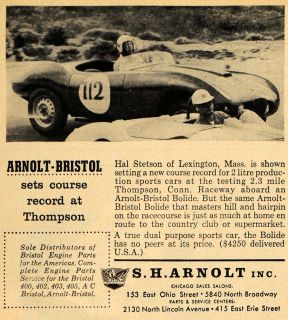 1958 Ad Arnolt Bristol Bolide Race Car Hal Stetson Mass   ORIGINAL 