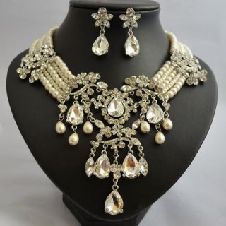 Wedding Jewelry Set Party Bridal Crystal Necklace and Earrings Set 