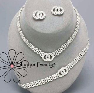 Silver Necklace Set Designer Inspired Crystal Link Bridesmaid Jewelry 