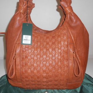   PURSE CURRY BROWN LAMBSKIN LEATHER BRIE BASKETWEAVE HOBO TOTE NWT $625