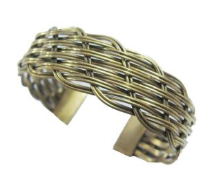 Gold Tone Brass Cuff Weave Design Adjustable Bracelet Fashion Jewelry 