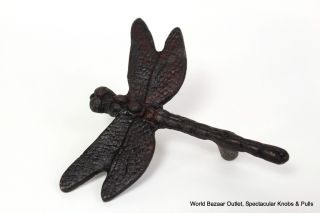   of 2 Dragonfly drawer and cabinet knob pull dark Bronze finish rustic