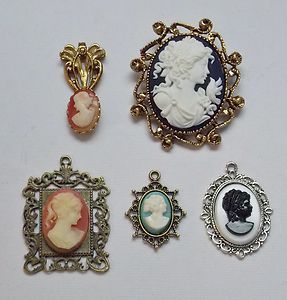 Lot Vintage Cameo Jewelry Brooches Pins Pendants