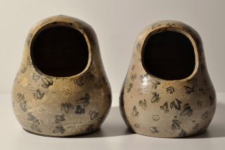   Antique Japanese Zen Bodhidharma pottery hibachi potbellied braziers
