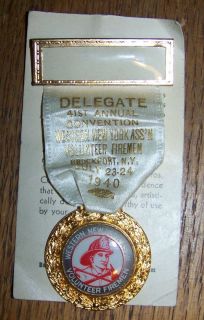 1940 Brockport NY Volunteer firemen Delegate Convention Medal Ribbon 