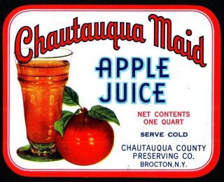   Maid Apple Juice Label 1940s Brocton NY Original Vintage