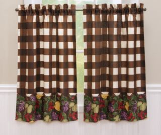 Chocolate Check Fruit Kitchen Curtain 24 Tiers New Brown Check Plaid 