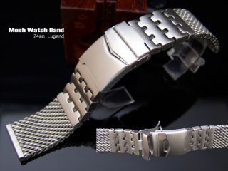 Massive 24mm Divers Clasp Mesh Watch Band Bracelet