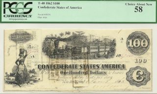 1863 $100 CONFEDERATE STATES CIVIL WAR CURRENCY   TRAIN   PCGS CHOICE 