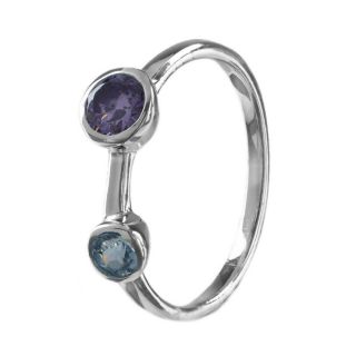   50% SALE Stacking Ring 925 Silver Double CZ Purple & Aquamarine RRP20