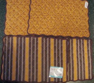 Waverly quilted Reversible Brown Stripe Placemats Set of 4 NWT