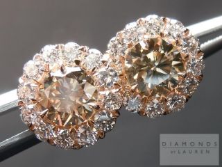 32cts Fancy Brown Diamond Halo Earrings 18K Rose Gold R4503 Diamonds 