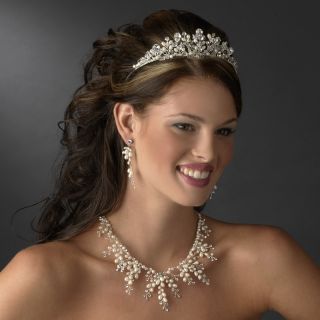   Pearl Crystal Bridal Necklace Earrings Jewelry Set Beach Bridal