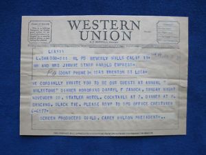 DARRYL ZANUCK JIMMY STARR HOLLYWOOD TELEGRAM 1953