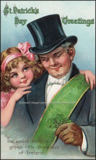 Brundage St Patricks Day Girl Repro Greeting Card Hugs Grandfather in 