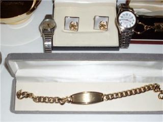 vintage jewery POCKET WATCH WORKS,Cufflinks,Bracelet,24K BOWL mix Lot