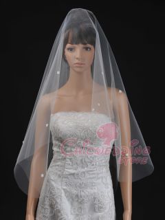   Ivory Flower Pearl Fingertip Length Waltz Bridal Wedding Veil
