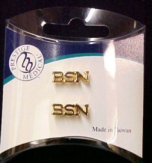 BSN Nurse Medical Lapel Pin Tac Set of 2 Gold Plate