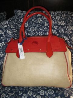 Dooney Bourke Extra Large Red Leather Wilson Panama Bag Duffle Travel 