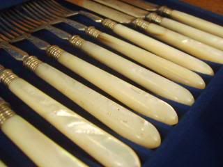 12 piece Canteen of Cutlery Mother of Pearl , Silver Plate , Boxed