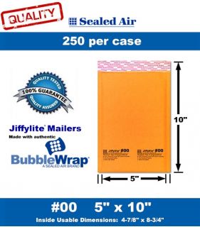 Quantity 250) #00 5 x 10 Jiffylite Bubble Wrap Mailer Envelopes