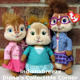 BRITTANY, ELEANOR & JEANETTE Alvin Chipmunks Chipettes Ty Beanie Baby 