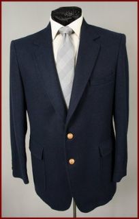   Navy Blue Wool Flannel Blazer Sport Coat w Gold BTNS 42 R 42R