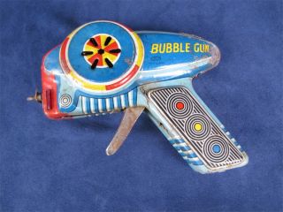 Vintage Exelo Japan Tin Litho Bubble Blowing Toy Gun