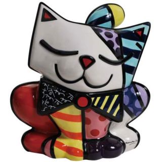 Romero Britto Kitty Cat Colorful Ceramic Cookie Jar by Westland New 