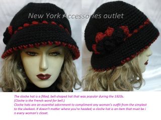 Hand Knit Crochet Cloche Bucket Hat w Flowers Lining Inside Super Warm 