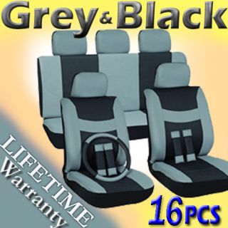   Black Complete For PickUp Trucks 16 PC Car Seat Cover Set Bucket Bench