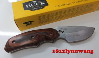 buck sheath saber hunter fisher rich smooth wooden handle fixed knife