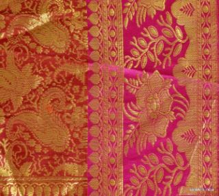 Vintage Design Fabric Hand Woven Brocade Pure Silk Paisley Craft Pink 