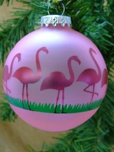 New Bronners Glass Pink Flamingo Bird Grass Bulb Christmas Tree 
