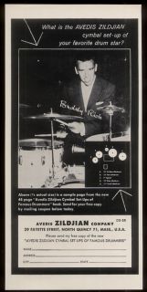 1959 Buddy Rich Photo Zildjian Cymbals Vintage Print Ad