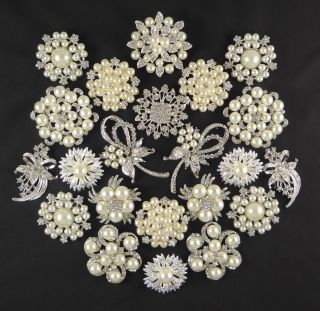 22 CRYSTAL Brooches Pins Clear Wedding Bouquet Rhinestone Wholesale 