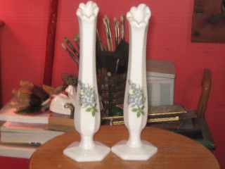 2 Fenton Milk Glass Handpainted Bud Vases