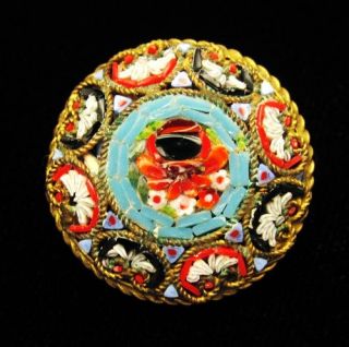 Exquisite Micro Mosaic Pin Brooch Vintage Antique Italy