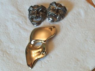Vintage Theater Brooch Pins Masks Phantom of The Opera