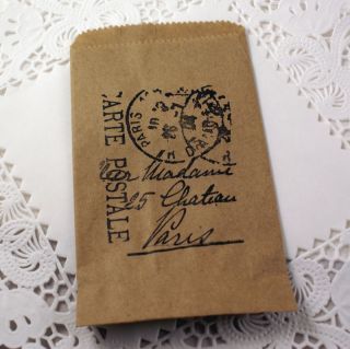 Mini Kraft Brown Favor Treat Paper Bags Paris Postmark