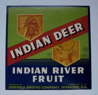 Indian Deer Florida Orange Crate Label Wabasso FL