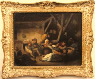   Century Dutch Old Master Peasants Tavern Interior Oil Painting BROUWER