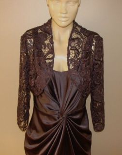 Adrianna Papell Rich Brown Lace Bolero Cocktail Elegant Evening Dress 