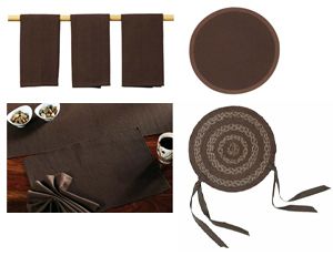 Kitchen Solid Brown Napkins Placemats Runner Table Mat Tea Towels 