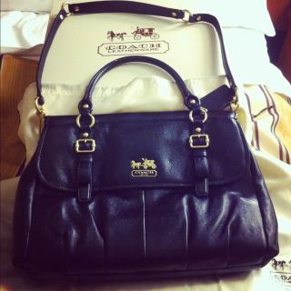 Authentic Black Coach Madison Leather Flap Caryall