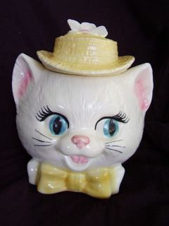 vintage 1960 s metlox cat head cookie jar with straw