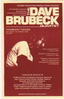 Mint Vintage 1979 Dave Brubeck Quartet Concert Handbill