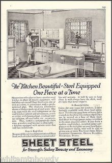 1928 Steel KITCHEN AD Old time Country Kitchen w/ Hoosier Cabinet
