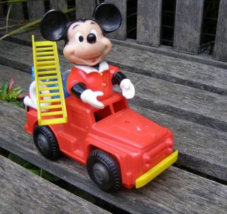 rare vintage mickey mouse fire truck windup japan toy from