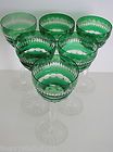 AJKA RONAI EMERALD CASED CUT TO CLEAR CRYSTAL WINE GOBLETS Set of 6